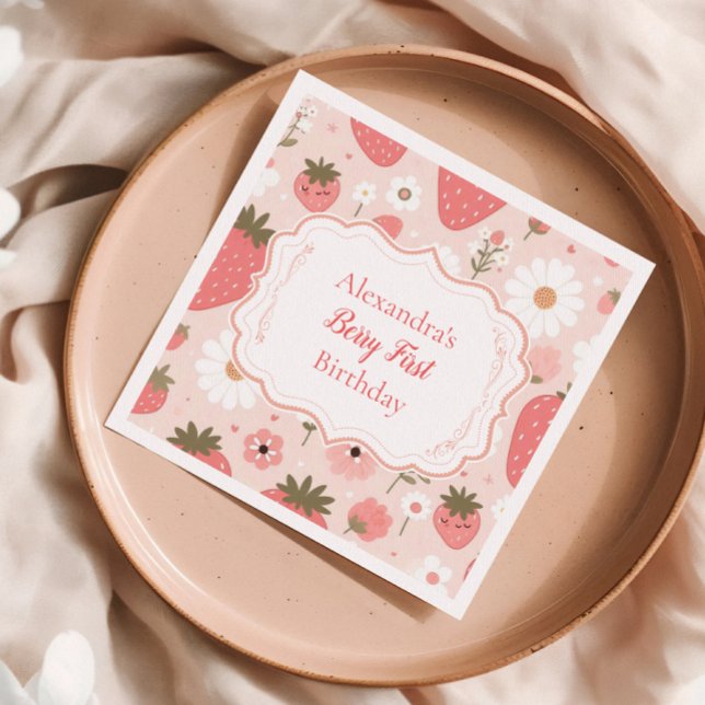 Red Strawberry Berry Första födelsedag Party Pappersservett (Skapare uppladdad)