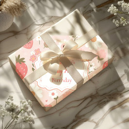 Red Strawberry Berry Första födelsedag Party Presentpapper