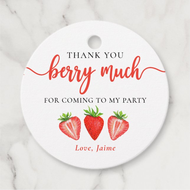 Red Strawberry Birthday Tack Berry Much Gåvor Etiketter (Framsida)