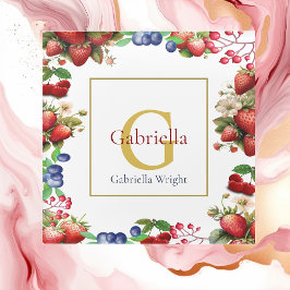 Red Strawberry Blue Berry Modern Guld Monogram