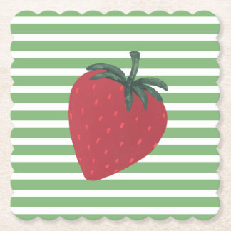 Red Strawberry Fruit and Stripes Underlägg Papper
