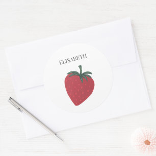 Red Strawberry Fruit Personlig Namn Runt Klistermärke