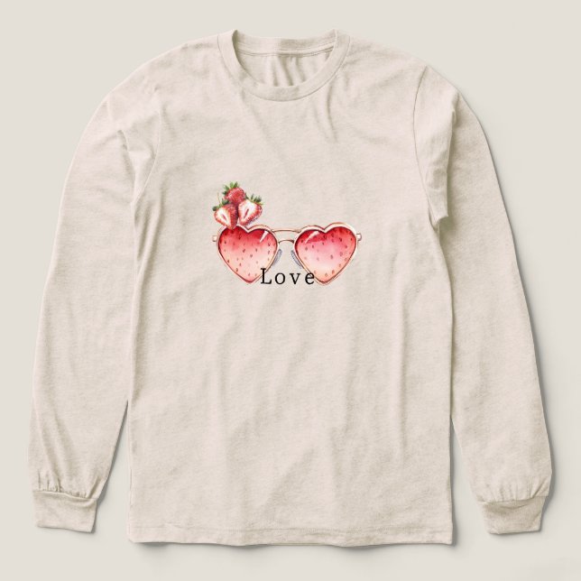 Red Strawberry Heart Colored Glasses T Shirt (Design framsida)
