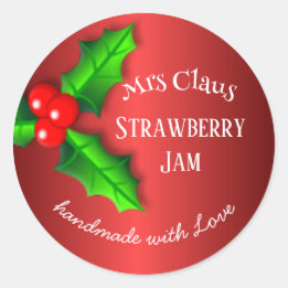 Red Strawberry jam Christmas label Runt Klistermärke