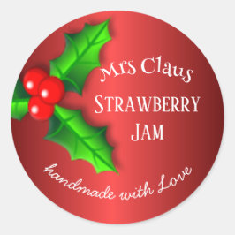 Red Strawberry jam Christmas label Runt Klistermärke