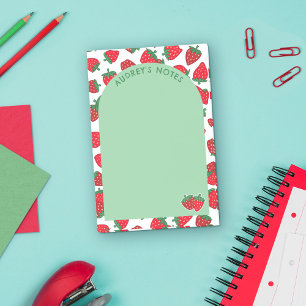 Red Strawberry Mönster Grönt Arch Add Namn Post-it Block