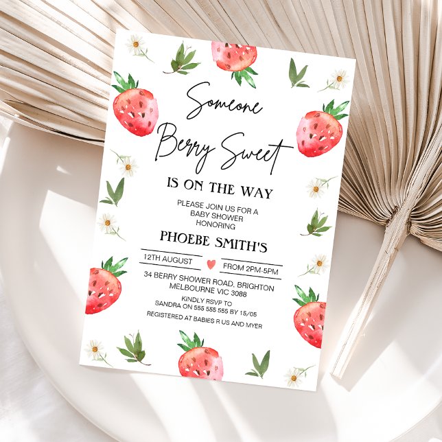 Red Strawberry Någon Berry Sweet Baby Shower Inbjudningar (Red Someone Berry Sweet Berry Baby Shower Invitation, Instant Berry Themed Baby Shower Invite, Daisy)