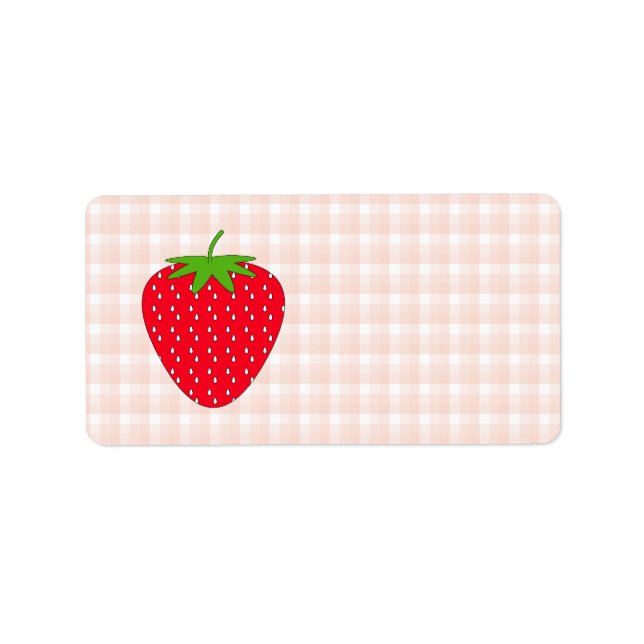 Red Strawberry on Gingham Check. Adressetikett (Framsidan)
