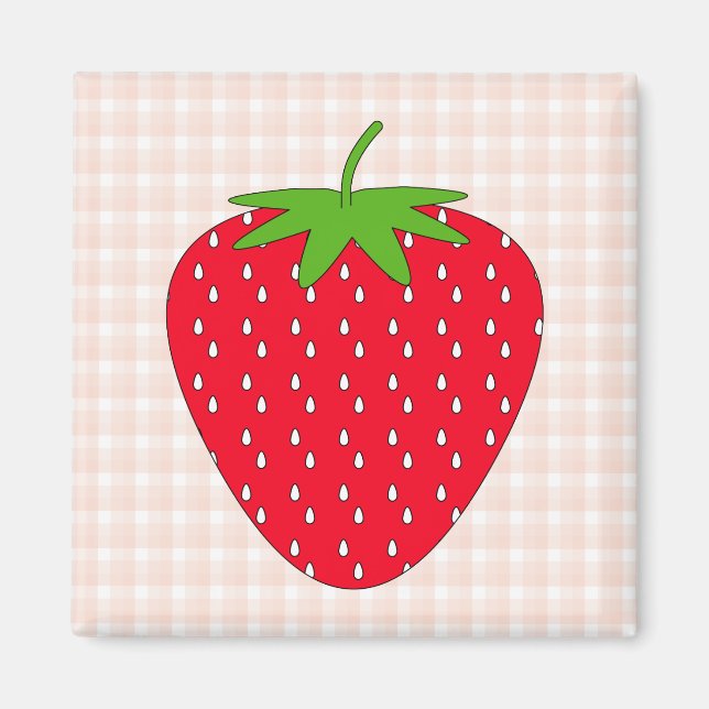 Red Strawberry on Gingham Check. Magnet (Framsidan)