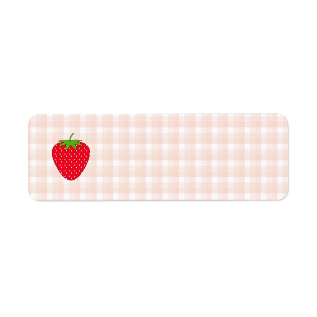 Red Strawberry on Gingham Check. Returadress Etikett (Framsidan)