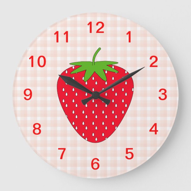 Red Strawberry on Gingham Check. Stor Klocka (Framsida)