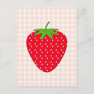 Red Strawberry on Gingham Check. Vykort