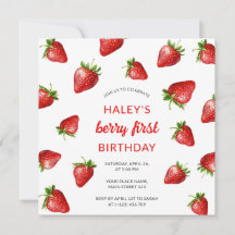 Red Strawberry Watercolor Berry 1st Baby Birthday