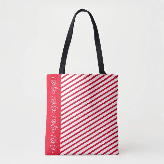 Red Stripe Accent Tote Bag / Custom White Script Tygkasse (Framsida)