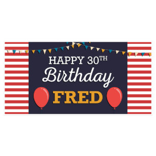 Red Stripe Balloge Large Birthday Banner 