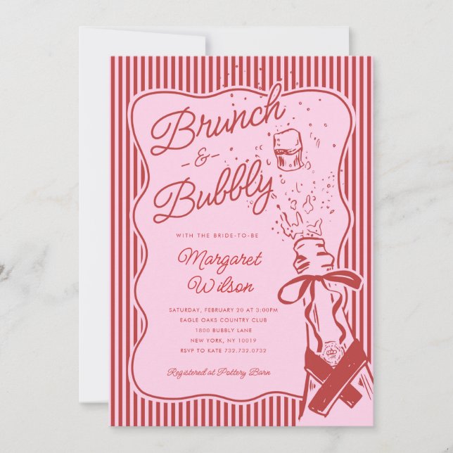 Red Stripe Bow Brunch and Bubbly Bridal Shower Inbjudningar (Framsida)