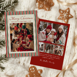 Red Stripe Family Photo Christmas Holiday Card Julkort