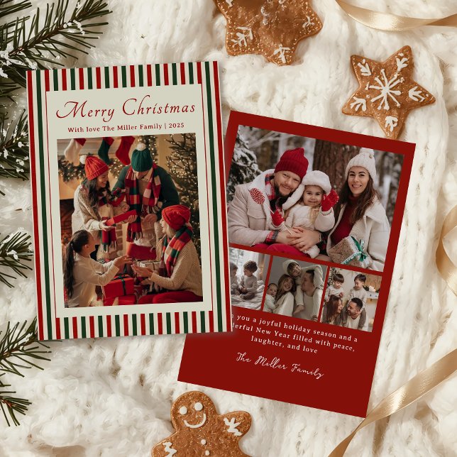 Red Stripe Family Photo Christmas Holiday Card Julkort (Skapare uppladdad)