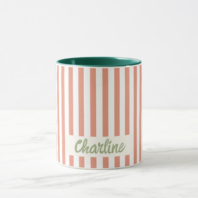 Red Stripe Pastel Retro Customized namn Mugg (Center)