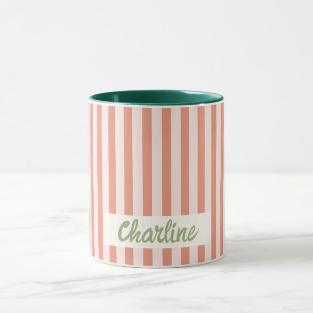 Red Stripe Pastel Retro Customized namn Mugg (Center)