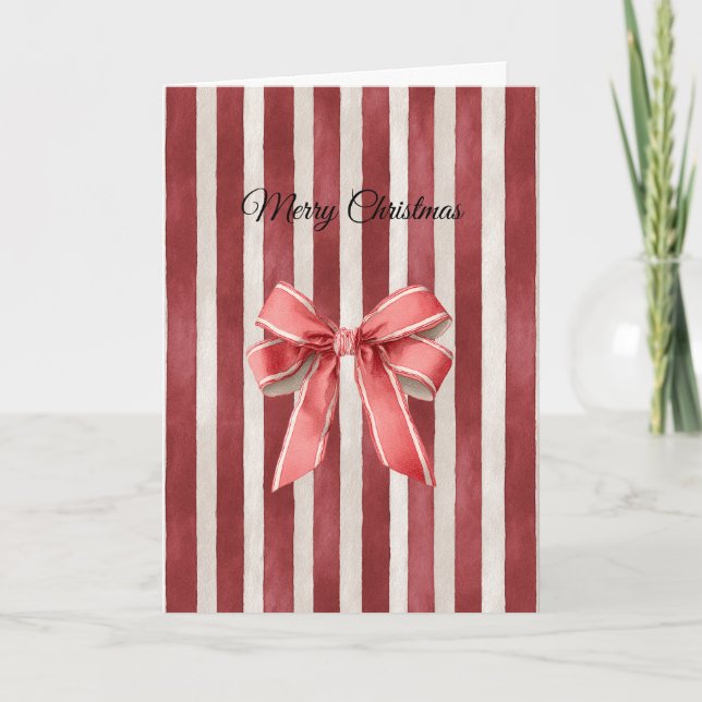 Red Stripes Christmas Bow Kort (Framsida)
