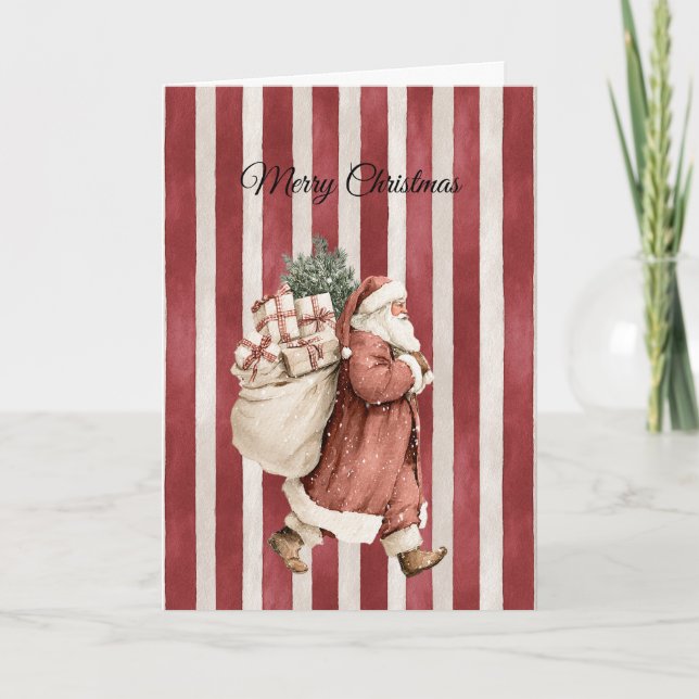 Red Stripes Christmas Santa Bag of Gifts Kort (Framsida)