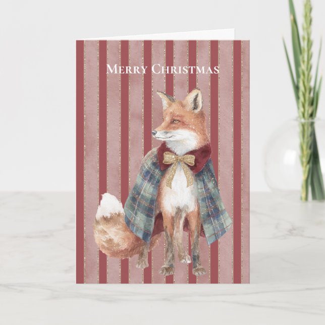 Red Stripes Fox Christmas   Kort (Framsida)