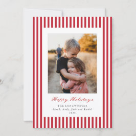 Red Stripes Happy Holidays Flat Photo Julkort