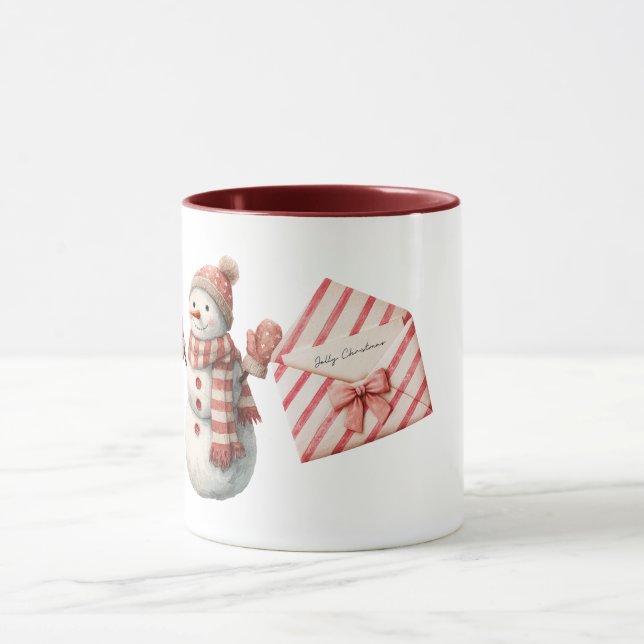 Red Stripes Jolly Christmas Snowman Mugg (Center)