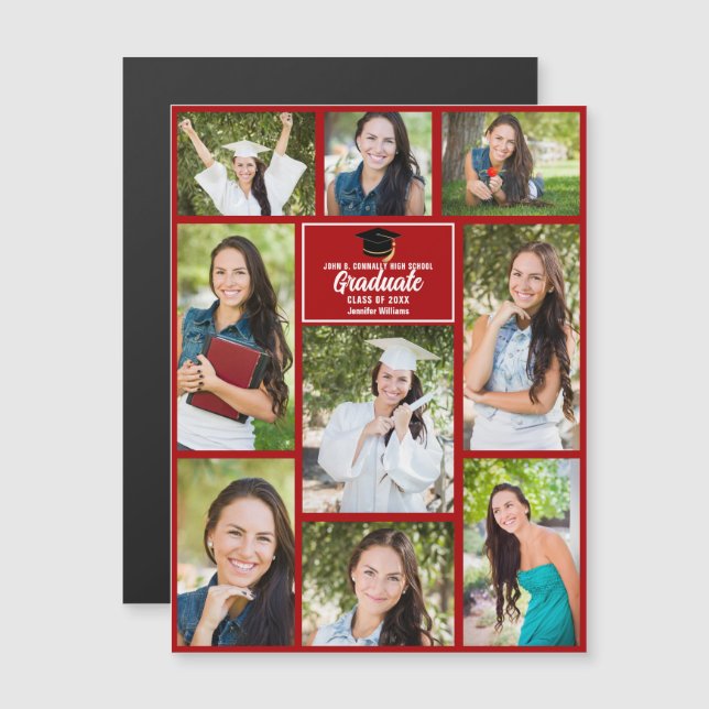 Red Student Photo Collage 2023 Studenten Magnet (Fram/baksida)