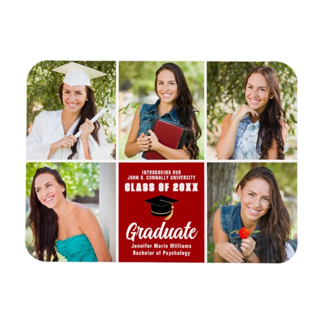 Red Student Photo Collage Anpassningsbar 2023 Stud Magnet (Horisontell)