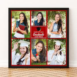 Red Student Photo Collage Studenten Square Poster