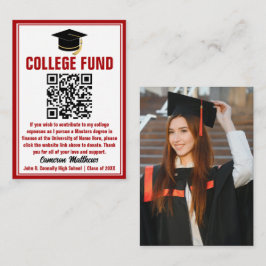 Red Student Photo College Fund QR-kod Tilläggskort