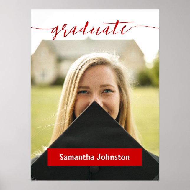 Red Student Script Modern Photo Poster (Framsidan)
