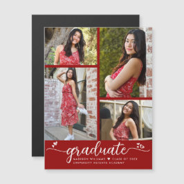 Red Studenten 4 Photo Script Hearts Modern Girly Magnetisk Inbjudningskort