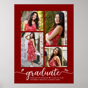 Red Studenten 4 Photo Script Hearts Modern Girly Poster