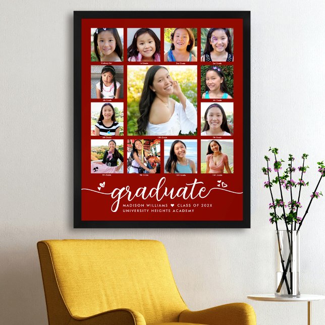 Red Studenten K-12 Photo Collage Modern Script Poster (Skapare uppladdad)