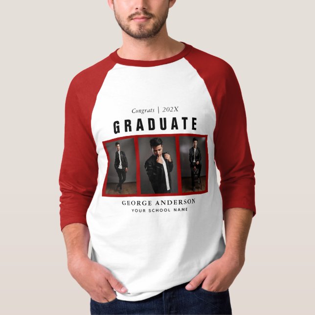 Red Studenten Photo Collage Anpassningsbar T-Shirt (Framsida)