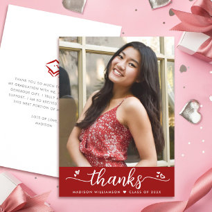 Red Studenten Photo Script Elegant Hearts Modern Tack Kort