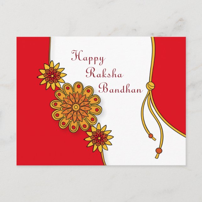 Red Stylized Lycklig Raksha Bandhan Vykort (Framsida)