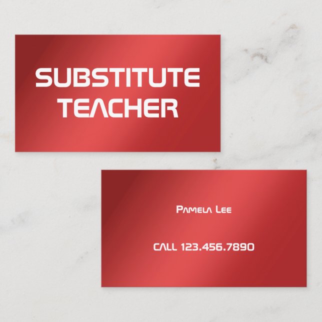 Red Substitut Teacher On Call Visitkort (Fram/baksida)