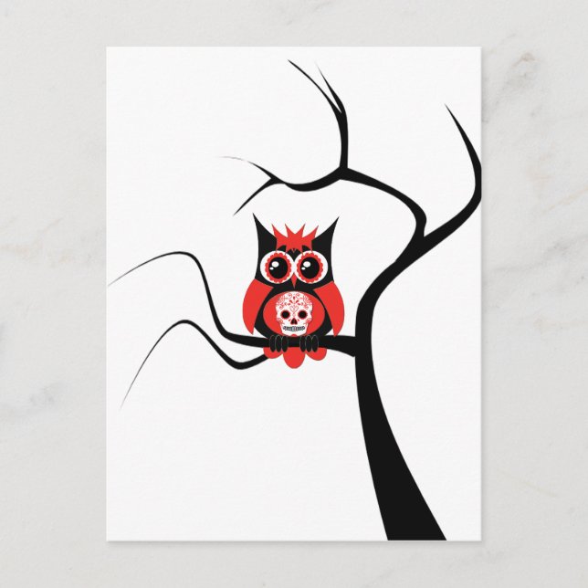 Red Sugar Skull Uggla i Träd vykort (Framsida)