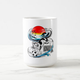 Red Sun Wave Design - Japanese Soccer Cat Kaffemugg