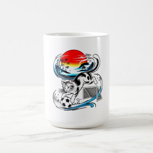 Red Sun Wave Design - Japanese Soccer Cat Kaffemugg (Center)