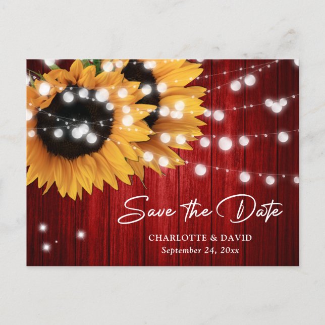 Red Sunflower Wedding Save The Date Postcard Meddelande Vykort (Framsida)