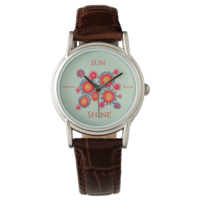 Red SunFlowers Graphic SunShine Flowers Bloom Armbandsur (Framsida)