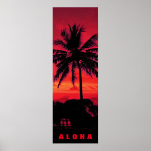 Red Sunset Aloha Hawaii Handflatan Träd Tropikerna Poster