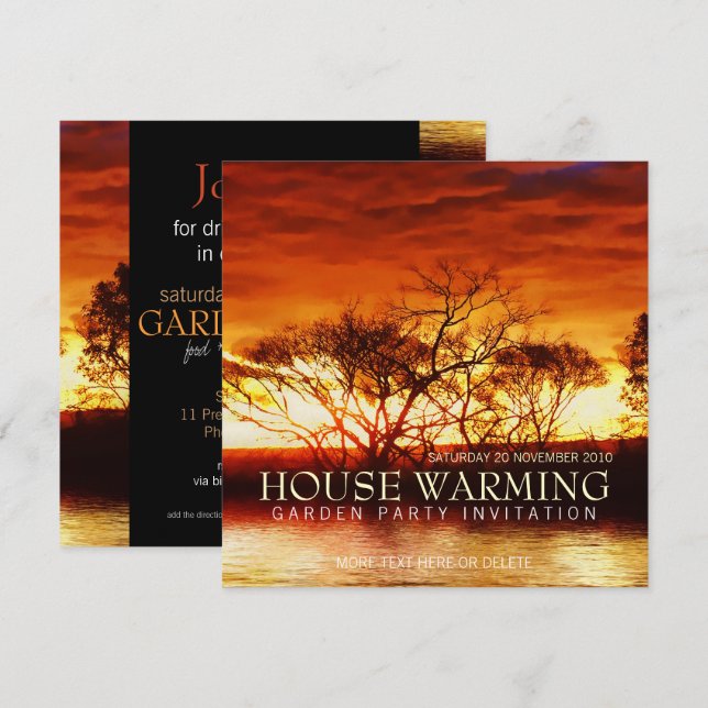 Red Sunset House Garden Party-inbjudan Inbjudningar (Fram/baksida)