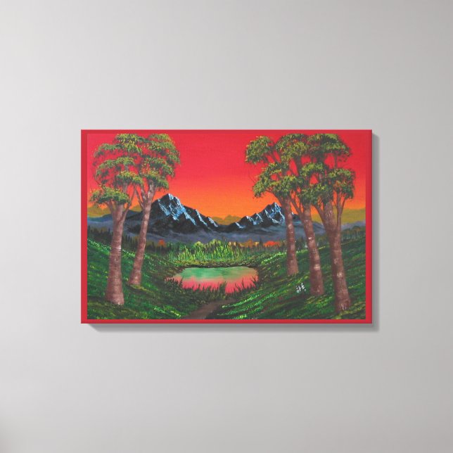 Red Sunset Mountain Forest Sjö Canvastryck (Framsida)