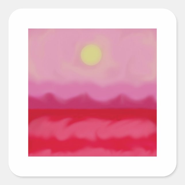 Red Sunset Ocean Fyrkantigt Klistermärke (Framsida)